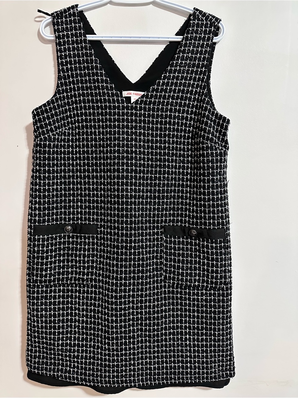 Joe Fresh Black and White Tweed Dress with V-Neck